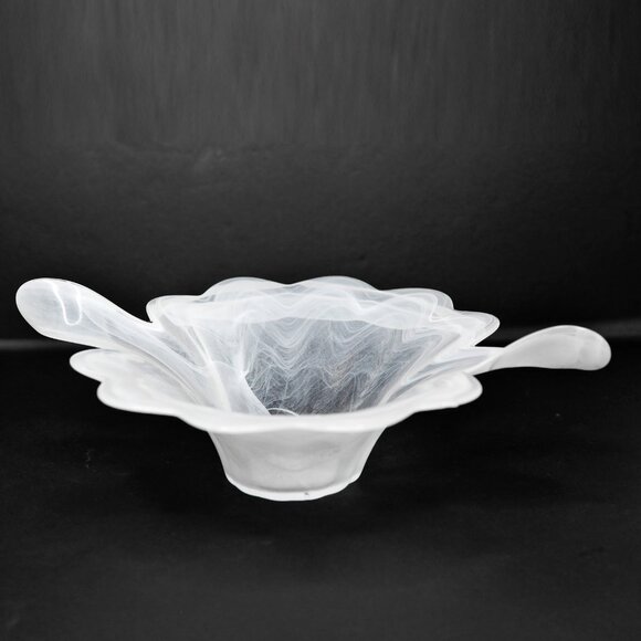 Vintage MURANO Creazioni Silvestri Arte Glass Crystal Bowl Swirl White Italy - Picture 1 of 11